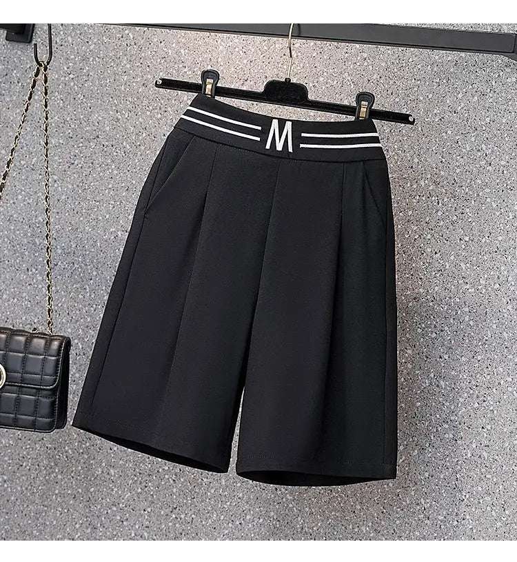 High Waist Straight Leg Elastic Women's Seven-Foot Pants Casual Outdoor Wear Summer Slimming Spor Wide Leg orts