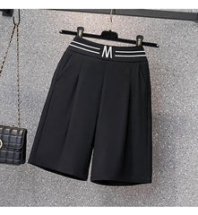 High Waist Straight Leg Elastic Women's Seven-Foot Pants Casual Outdoor Wear Summer Slimming Spor Wide Leg orts