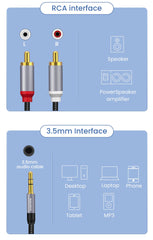 كابل صوت Aux من Rocoren مقاس 3.5 مم إلى 2RCA، محول مقسم من مقبس 3.5 مم إلى 2 RCA ذكر لصندوق التلفزيون ومكبر الصوت والفيديو وكابل سلك مكبر الصوت