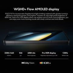 هاتف POCO F6 Pro Snapdragon 8 Gen 2 النسخة العالمية، شاشة AMOLED Flow مقاس 6.67 بوصة بدقة WQHD+ ومعدل تحديث 120 هرتز، وبطارية 5000 مللي أمبير في الساعة، وشحن فائق السرعة 120 واط