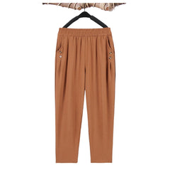 Summer plus size Stretch Harem Pants Mother Thin Summer Baggy Pantalones Women  Casual Button High Waist Trousers