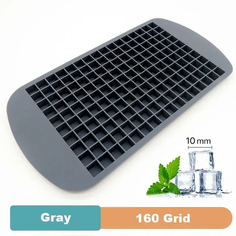 Silicone ice cube tray, dark gray, rectangular with many small grid squares