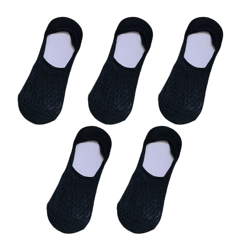 5Pairs Women Invisible Boat Mesh Socks Summer Silicone Non-slip Breathable Comfortable Mesh Sock Low Cut Female Ultra-thin Sox