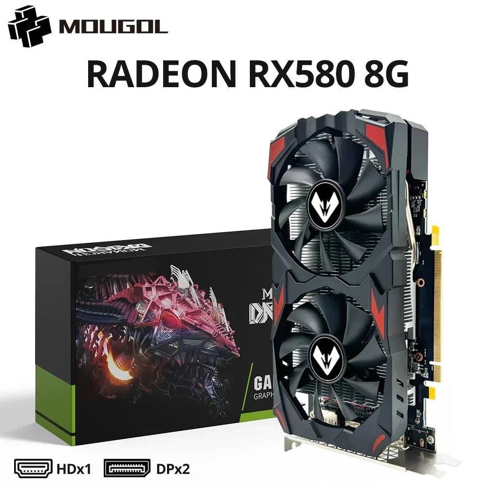 Black RX580 8G graphics card with box and dual-fan cooling system
