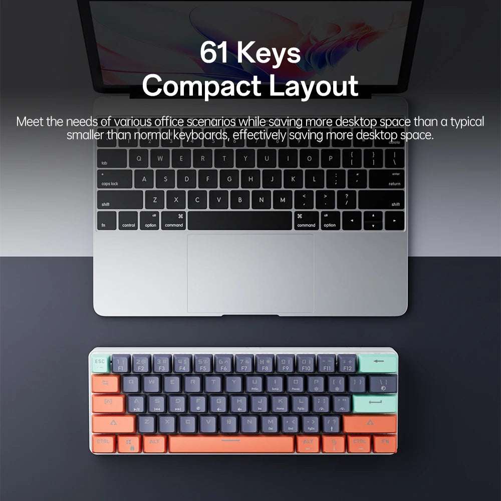 MUCAI MKA610 Mini Mechanical Gaming Keyboard 61-Key USB Wired Red Switch for PC Laptop with Detachable Cable Gamer-Friendly