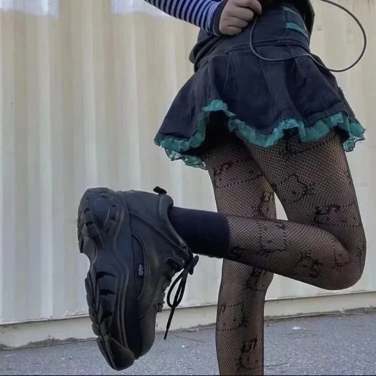 Cute Japanese Hello Kitty Fishing Net Socks Black Silk Stockings Women's Thin Spring and Autumn Anti-hook Silk Bottom Pantyhose
