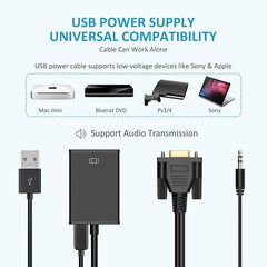 كابل محول صوت VGA إلى HDMI متوافق مع 1080P مع مخرج صوت محول VGA HD للكمبيوتر المحمول إلى جهاز عرض HDTV