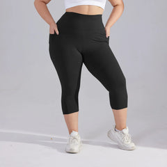 Plus size yoga pants for women Leggings fitness tummy tuck butt lift slim yoga pants with pocket summer sports cropped trousers