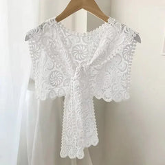 Women Shrugs Lace Hollow Out Female Summer Casual All-match Shawls Simple Scarf-collar Sleeveless Knitted Tops Korean Style Chic