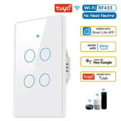 مفتاح حائط ذكي Tuya US WiFi RF433 1/2/3/4 Gang بدون سلك محايد مستشعر لمس مفاتيح إضاءة LED المنزل الذكي Alexa Google Home