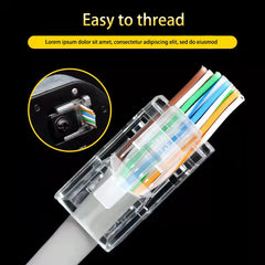 100 قطعة/الوحدة RJ45 CAT6 CAT5e موصلات مرورية ذات نهاية كريستالية مطلية بالذهب 8P8C مجعد UTP معياري لشبكة إيثرنت قابس معياري