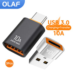 محول 10A OTG USB 3.0 إلى النوع C من USB أنثى إلى النوع C ذكر محول شحن سريع OTG USB C لأجهزة الكمبيوتر المحمولة Xiaomi Samsung