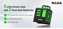 HILDA Laser Level 2 lines/5 Lines 360 Automatic Leveling Level Construction Tool Equipment Green Light Cross Laser Good Gift