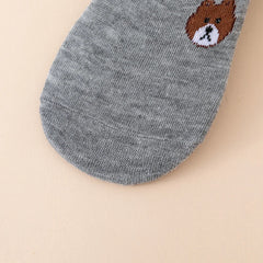 5/10 Pairs of WOMEN and MEN Cotton Socks, Casual Breathable Short Socks, and Girls' Cartoon Bear Low Cut Ankle Boat Socks
