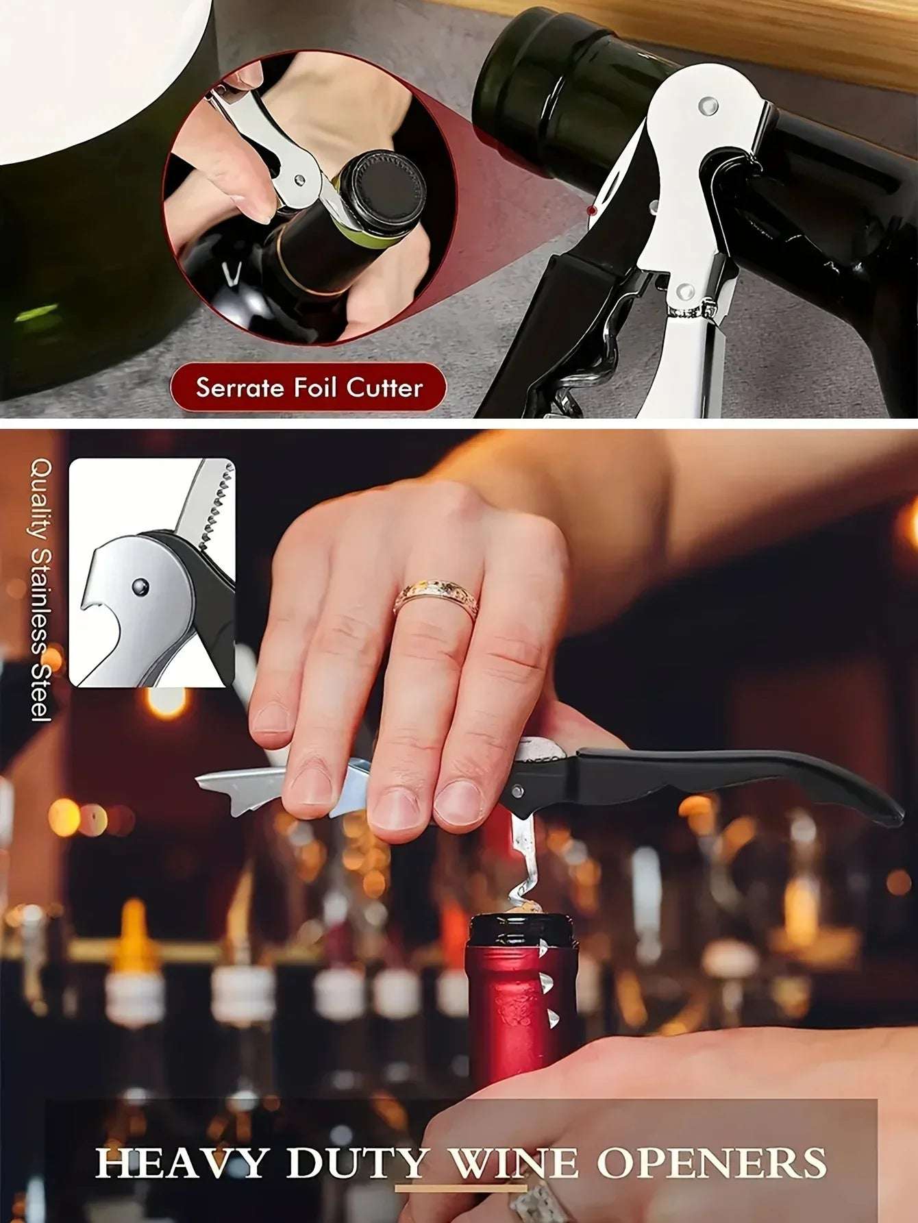 1pc Premium Stainless Steel Wine Bottle Opener - Multi-Functional Cork Screw & Beer Cap Remover for Bar, Kitchen, Home Use