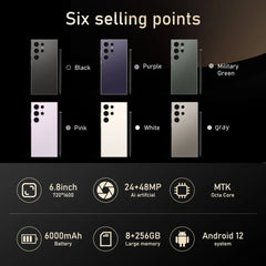 S24 Pro، هاتف ذكي يعمل بنظام أندرويد، شاشة 6.8 بوصة، ذاكرة وصول عشوائي (RAM) سعة 8 جيجابايت، ذاكرة قراءة فقط (ROM) سعة 256 جيجابايت، ثنائي الشريحة، هاتف محمول، متجر Google Play، كاميرا 24+48 ميجابكسل، 6000 مللي أمبير/ساعة، هواتف محمولة