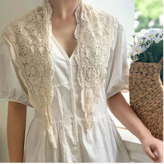 Women Shrugs Lace Hollow Out Female Summer Casual All-match Shawls Simple Scarf-collar Sleeveless Knitted Tops Korean Style Chic