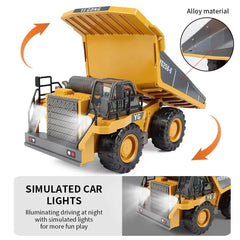 Four-Wheel Drive Remote Control Excavator 4x4 Alloy Dump Truck Excavator Loader Model Construction Vehicle Toy Children's Gift