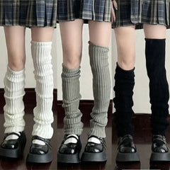 42/52/72cm Leg Warmers Lolita Socks Y2K Knitted Warm Foot Cover White Black Warmer Lady Autumn Winter Crochet Sock Boot Cuffs