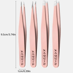 4PCS Precision Stainless Steel Tweezers For Eyebrow Hair Facial Hair Removal Splinter Blackhead Slant Tip Angle Tip Pointed Ti