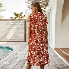 Polka Dot Short Sleeved Dress shirt Collar  Dress European and American Fashion Dress
