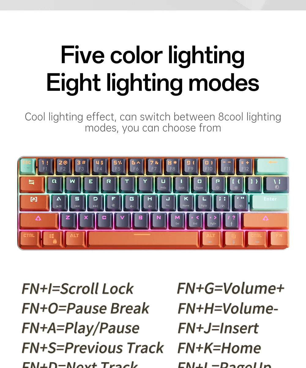 MUCAI MKA610 Mini Mechanical Gaming Keyboard 61-Key USB Wired Red Switch for PC Laptop with Detachable Cable Gamer-Friendly