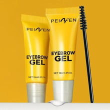 Eyebrow gel tubes with spoolie brush, yellow squeeze tubes in cosmetic packaging