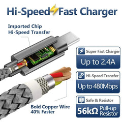 كابل شحن USB A إلى Type C 2A شاحن سريع كابل بيانات من النايلون 1 متر 2 متر 3 متر لأجهزة iPhone وAndroid وHuawei وSamsung TypeC