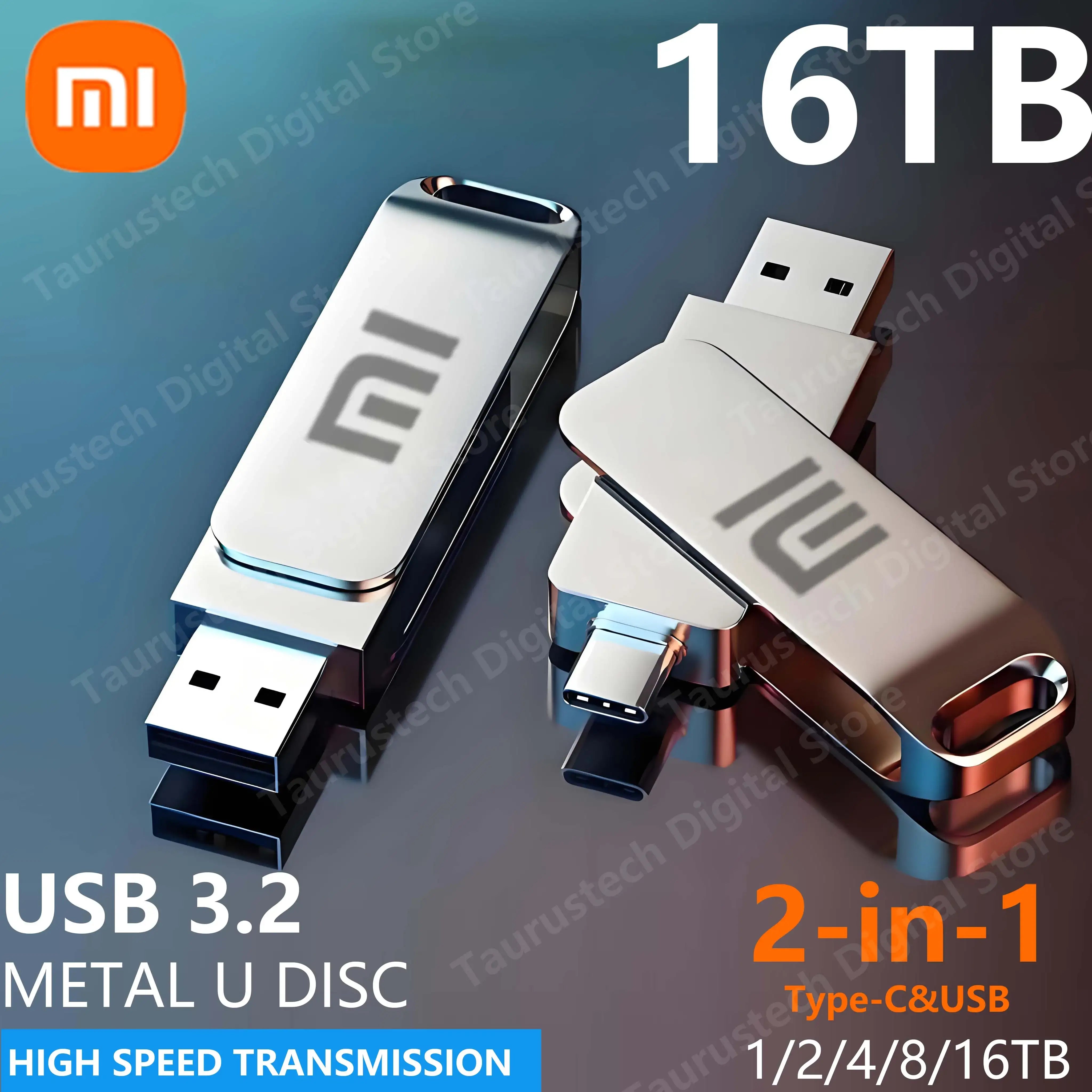 Xiaomi 16TB USB Flash Drive USB 3.2 Memories Type-c 2-In-1 8TB 16TB OTG Pendrive 128GB 2TB High Speed Flash Disk For Computer