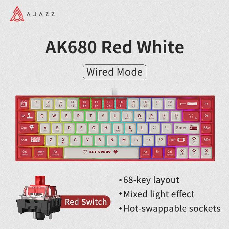 AJAZZ AK680 wired mechanical gaming keyboard double-pin keycap 68-key full-key hot-swappable mixed color lighting effect