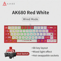AJAZZ AK680 wired mechanical gaming keyboard double-pin keycap 68-key full-key hot-swappable mixed color lighting effect