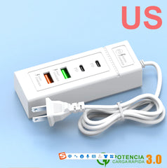 موزع محطة شاحن الطاقة بمقبس USB 5 فولت و4 أمبير USB TYPE C 3.0 شاحن سريع قابس شحن الهاتف مقبس USB كهربائي للولايات المتحدة والاتحاد الأوروبي