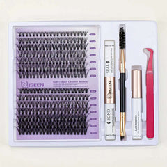 ISEEN DIY Lash Extension Mix Styles Lash Clusters Individual with Bond&Seal Remover Tweezers Lash Brush for Self Application