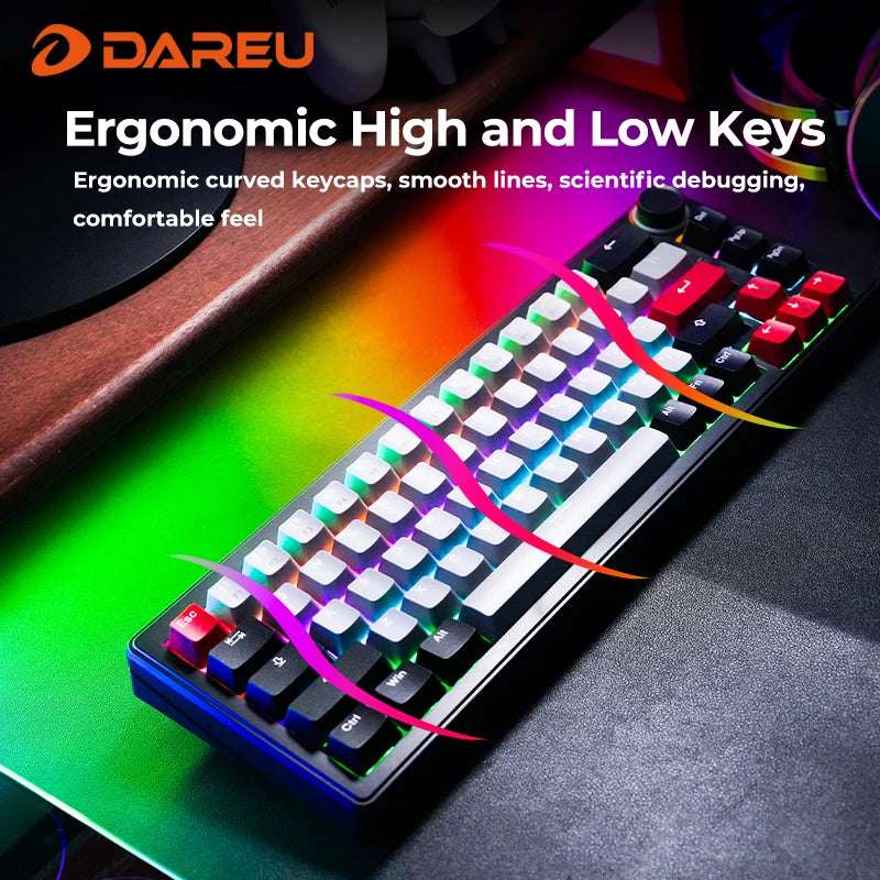 DAREU 2.4G Wireless Mechanical Gaming Keyboard 4000mAh Red Switch All Key Non-conflict Rainbow Lighting with Multifunction Knob