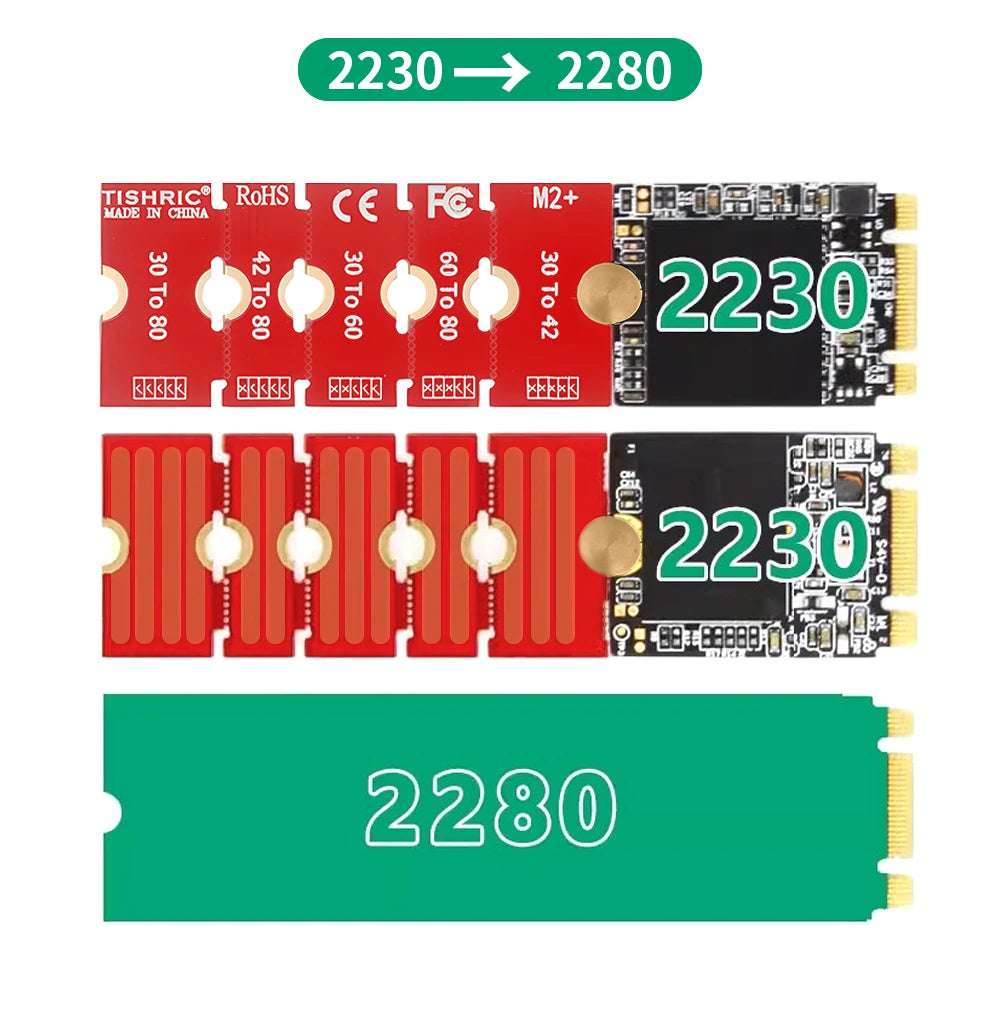 TISHRIC M.2 NGFF NVME SSD Extension Board Adapter 2230 2242 2260 2280 M2 Length Extend Adapter Bracket Card 5 Adjustable Lengths