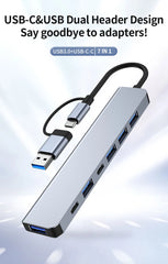 موزع USB C موزع USB 3.0، موسع USB 7 في 1 من الألومنيوم، موزع USB مع USB 3.0، 4 منافذ USB 2.0 و2 منفذ USB C موزع USB