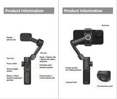 AOCHUAN 3-Axis Handheld Gimbal Stabilizer for Smartphone with Fill Light for iPhone Android Face Tracking Vlog Smart XE