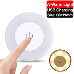 Mini LED Touch Sensor Night Lights USB Rechargeable Kitchen Bedroom Magnetic Base Wall Light Round Portable Dimming Night Lamp