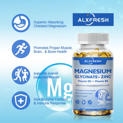Magnesium Glycinate 500mg Capsules High Absorption with Zinc,Vitamin D3 B6 Support Dietery Supplement Stress & Anxiety Relief