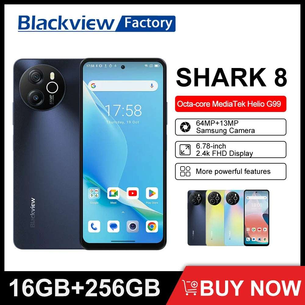 Blackview SHARK 8 Machine Android 13 8GB 128GB/256GB G99 6.78'' 120Hz 2.4K Display 64MP Camera