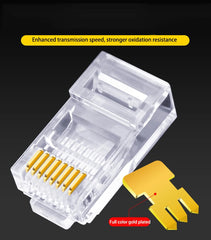 100 قطعة/الوحدة RJ45 CAT6 CAT5e موصلات مرورية ذات نهاية كريستالية مطلية بالذهب 8P8C مجعد UTP معياري لشبكة إيثرنت قابس معياري