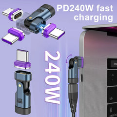 3 IN 1 240W USB-C to Type-C Adapter 180° Rotation Magnetic Fast Charging Type C Female Converter for Macbook Pro iPhone 16 15