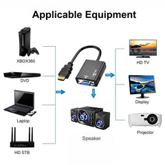 محول متوافق مع HDMI إلى VGA مع صوت HDTV ذكر إلى VGA أنثى محول منفذ HDTV إلى VGA مخرج 1080P HDTV صوت تلفزيون فيديو