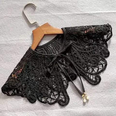 Women Shrugs Lace Hollow Out Female Summer Casual All-match Shawls Simple Scarf-collar Sleeveless Knitted Tops Korean Style Chic