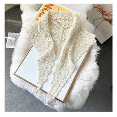 Women Shrugs Lace Hollow Out Female Summer Casual All-match Shawls Simple Scarf-collar Sleeveless Knitted Tops Korean Style Chic