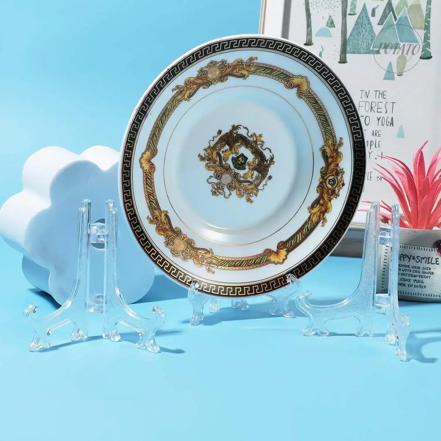 20x Portable Dish Display Stand Foldable Plastic Display Stand Photo Frame Stand Plate Saucer Pottery Display Home Storage Rack