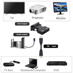 HDMI-compatible Female to VGA Male Converter 3.5mm Audio Cable Adapter 1080P FHD Video Output for PC Laptop TV Monitor Projector