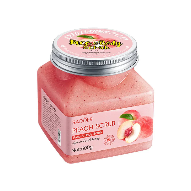 500g Peach Exfoliating Purifying Scrub, Rich in Peach Essence Extract, Glycerin, Peach Scent, Long-Lasting Fragrance, Deep Cleansing, Moisturizing and Smoothing Skin, Rub Skin Physical Exfoliation, Suitable for All Skin Types