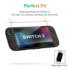 واقي شاشة من الزجاج المقوى لجهاز Switch Nintendo 2 مع غطاء عصا التحكم ملحقات واقي لجهاز Switch Nintendo 2