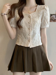 Spring Summer ort Sve Sweet Sle Pure Color Women's irt Slim Fit Chiffon Cardigan irt Fre Sle Small ence